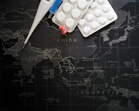 Dangerous flu strain causes world pandemic. Medical health risk concept. Stock Photos