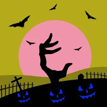 Dangerous full moonlight night background with silhouette of vampire's hand.. Stock Illustration