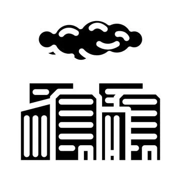 Dangerous glowing cloud over city radioactive pollution glyph icon vector i.. Stock Illustration