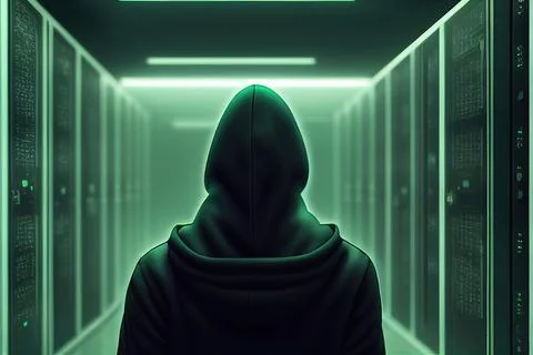Dangerous hacker breaks into company data servers and infects system with a v イラスト素材