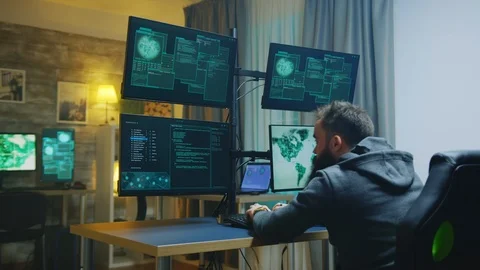 Dangerous hacker with hands raised after breaking government firewall Vídeos de archivo 125386269
