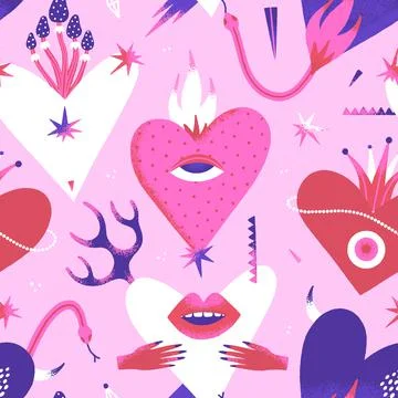 Dangerous hearts. Seamless pattern. Creative Valentines Day design. Contempor Illustrazione stock