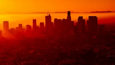 Dangerous heat wave strikes major city (aerial with heat ripples) Stock Footage