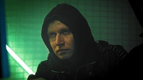 Dangerous Internationally Wanted Hacker Cinema UHD Video stock 111487799