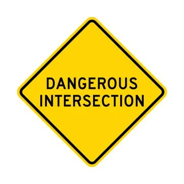 Dangerous intersection warning road sign Stockillustratie