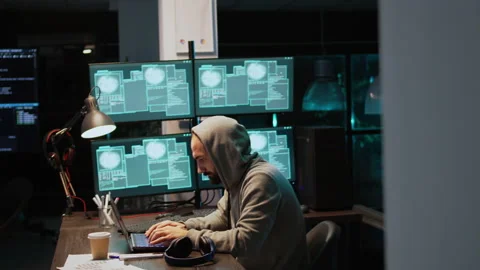 Dangerous IT coder working on security breach 動画素材 224582234