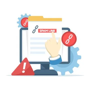 Dangerous link concept. Spam link warning with broken chain. Stock Illustration