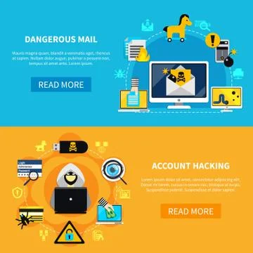Dangerous Mail And Account Hacking Flat Banners Stock-Illustration