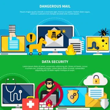 Dangerous Mail And Data Security Flat Banners Illustrazione stock