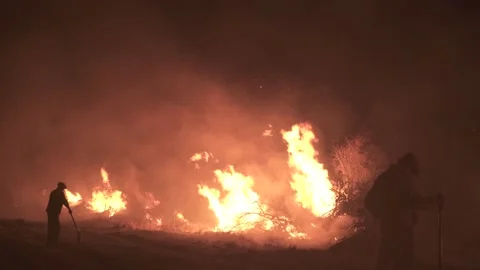 Dangerous Men Working on Forrest FIre in Patagonia #2 Stock Footage 201638944
