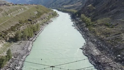Dangerous Mountain River Bridge Stock Footage 284145538