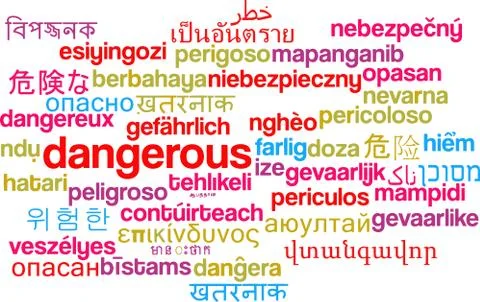 Dangerous multilanguage wordcloud background concept Stock Illustration