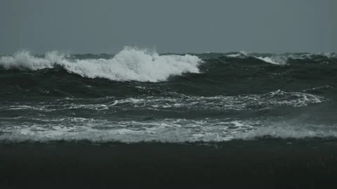Dangerous Ocean Waves Rising above Horizon Stock Footage 340034864