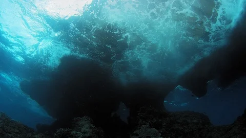 Dangerous reef with strong waves Stock Footage 98892514