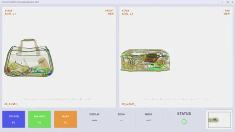 Dangerous Sharp Item Detected By Innovative Airport Security X-Ray System Stock Footage 169968064