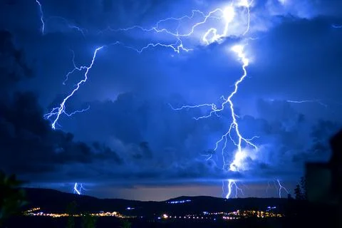 Dangerous storm with lightning and lightning Stock Photos