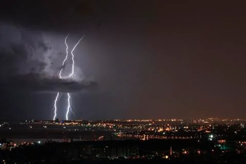 Dangerous storm of lightning. Stock Photos