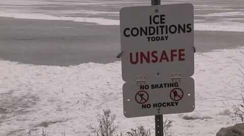 Dangerous Unsafe Thin Ice Warning Signs ... | Stock Video | Pond5