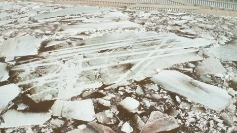 Dangerousness from drifting ice. The concept of life and health. Footage from Stock Footage 152901643
