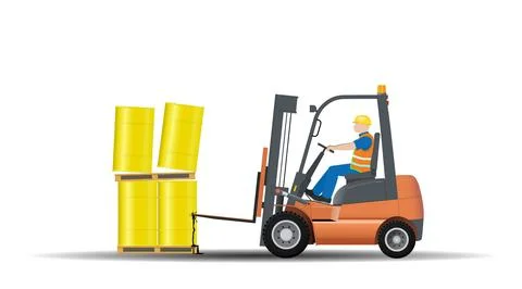 Dangers of working with a forklift. Improper movement of goods. The barrel of Stock Illustration