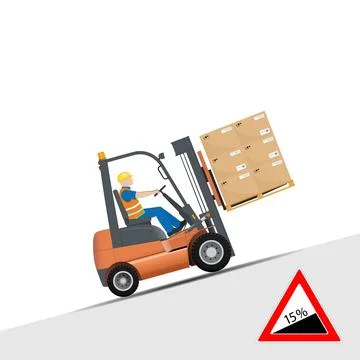 Dangers of working with a forklift. It is forbidden to work on a slope of more 스톡 일러스트