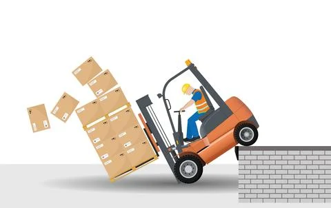 Dangers of working with a forklift. Loading area. The load broke apart when the Ilustración de archivo
