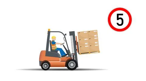 Dangers of working with a forklift. Observe the established speed limit. Vector. Stock Illustration