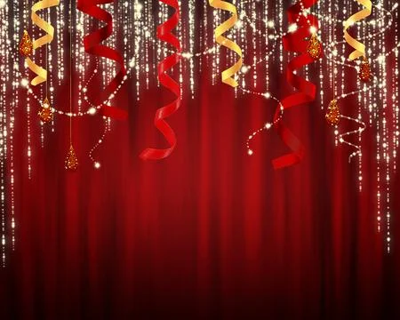 Dangling twisted ribbons on a red background Stock Illustration
