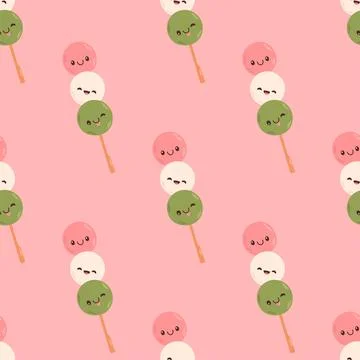 Dango seamless pattern Japanese traditional dessert isolated on white. Hanami Stock Illustration