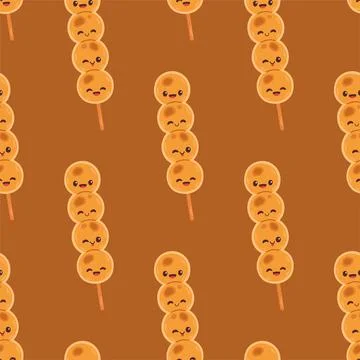Dango seamless pattern Japanese traditional dessert isolated on white. Hanami Stock Illustration