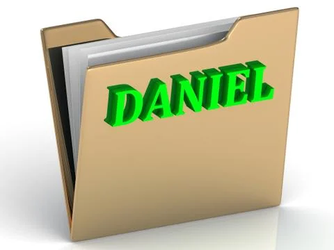 DANIEL- bright green letters on gold paperwork folder on a white background Stock Illustration