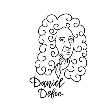 Daniel Defoe linear sketch portrait isolated on white background for prints Stock Illustration