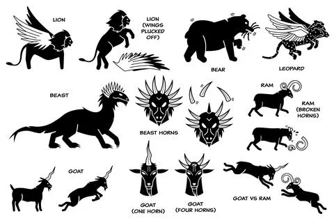 Daniel dream vision on The Four Beasts, The Ram, He-Goat, and Horn. Vector il Stock Illustration