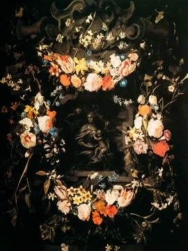 Daniel Seghers And Frans Denys Or Frans Denijs. Garland Of Flowers With The Holy Stock Illustration