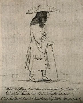 Daniel Taintarier, an eccentric barrister. Etching by E. Fauquier. Stock Illustration
