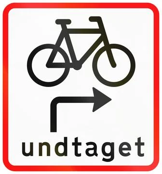 Danish additional road sign panel - Except bicycles after right turn - blue.. Stock Illustration