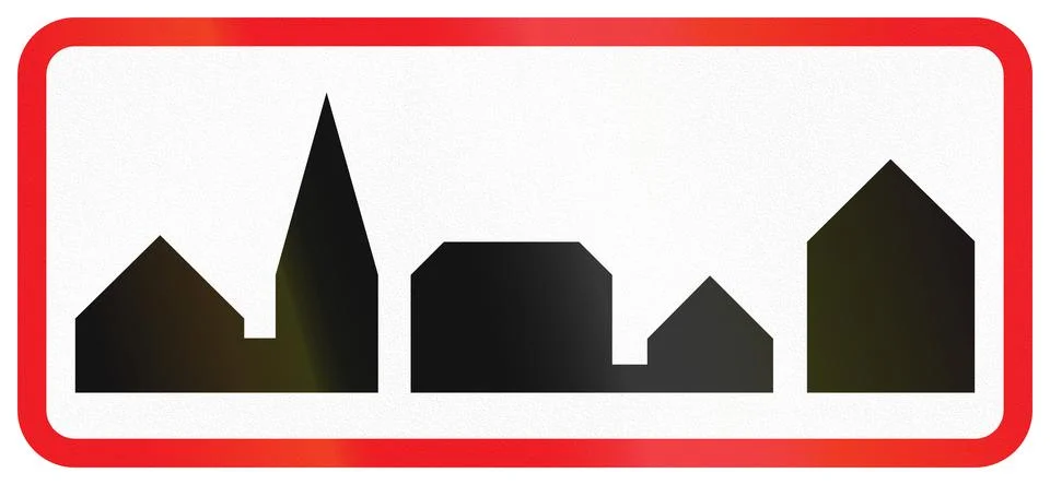 Danish additional road sign panel - Built up area Illustrazione stock