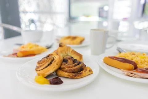 Danish bread and breakfast set. white background. Stock Photos
