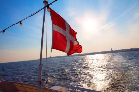 Danish flag aboard ship Stock Photos