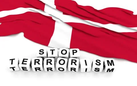 Danish flag and text stop terrorism. Stock Photos