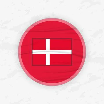 Danish Flag in a Circular Emblem Design, Abstract Round Sticker Illustration. Stock Illustration