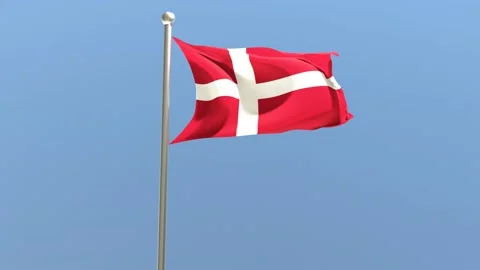 Danish flag on flagpole. Denmark flag fluttering in the wind.	 Stock Footage 168476678