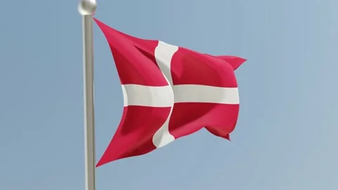 Danish flag on flagpole. Denmark flag fluttering in the wind. Stock Footage 171528564