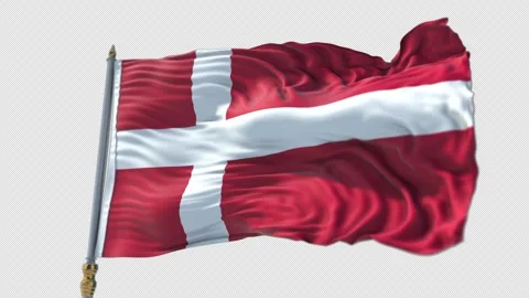 Danish Flag on a flagpole Waving on Transparent Alpha Background Stock Footage 292114783