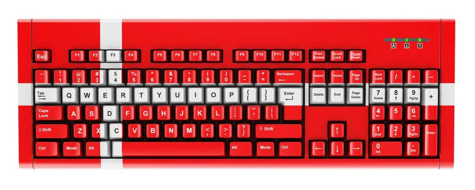 Danish flag painted on computer keyboard. 3D rendering 스톡 일러스트