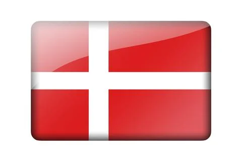 The Danish flag. Rectangular glossy icon. Isolated on white background Stock Illustration