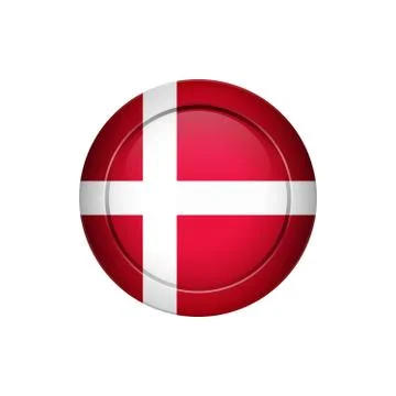 Danish flag on the round button, vector illustration Stock Illustration