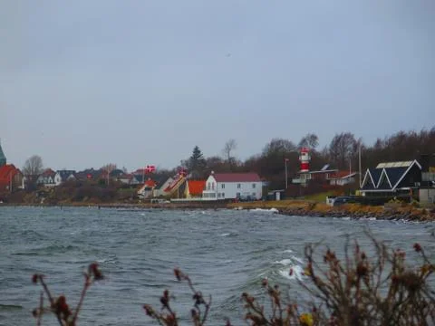 Danish Flags flying in winter wind Stock Photos