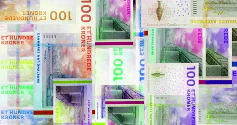 Danish Krone 100 DKK banknotes abstract color mosaic pattern Stock Footage 232941848