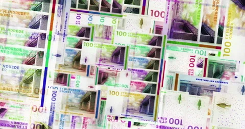Danish Krone 100 DKK banknotes abstract color mosaic pattern Stock Footage 232942505